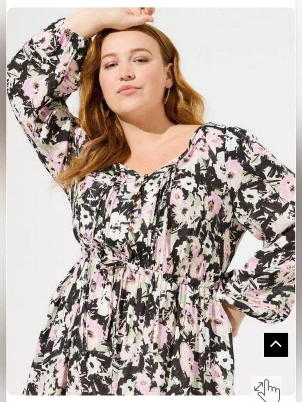 torrid Black Floral Long Sleeve Midi Dress with Pink Accents